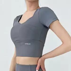 여성 스포츠 반팔티 1P 패드 탈착형 요가 필라테스 운동반팔