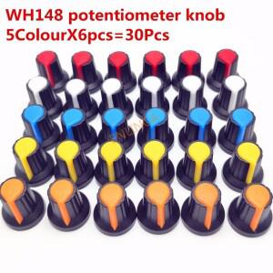 30pcs 5 색 WH148 전위차계 손잡이 캡 (구리 코어) 15X17mm 6mm 샤프트 구멍 AG2 노란색 주황색 파란색 흰