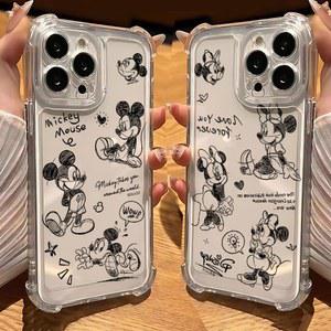 귀여운 스케치 미키 미니 마우스 휴대폰 케이스, TPU S24, 플러스, S22, 클리어 S20, S23, S21, 낙하 삼성 방지 S25, 노트 FE 갤럭시 울트라 20