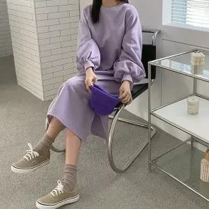 [하젤]샤프란 옆트임 퍼프 기모 롱원피스_S4504