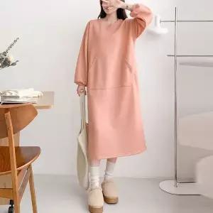 [하젤]루꼴라 오버핏 캥거루 기모 롱원피스_S4505