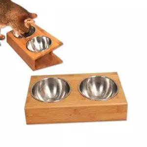 경사형 반려동물 식탁 원목 강아지 식탁 밥그릇 고양이 스텐