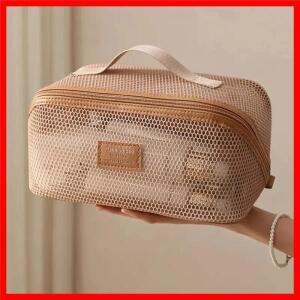 대용량 메쉬 핸드헬드 메이크업 백 지퍼 멀티 레이어 투명 메쉬 화장품 백 오거나이저 케이스 스퀘어