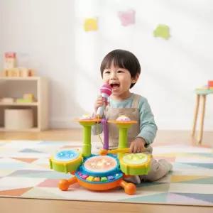 비앤씨 드럼세트 드럼놀이 장난감 어린이 음악놀이 리듬악기 마이크 효과음 멜로디 불빛 노래