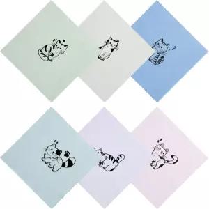 안경 청소용 천 부드러운 두꺼운 보풀 없는 극세사 노트북 휴대폰 화면 렌즈 6인치 X (6개) (고양이)