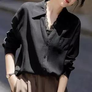 [blackqueen]레이스넥 루즈핏 롱 셔츠 blk004457_P416524633