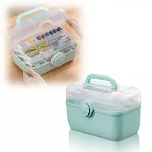 (옵션 투명3단핑크)다용도 반짇고리함 바느질 실 재봉용품 수납 케이스
