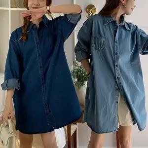 여성 연청 진청 심플 데일리 청 셔츠 데님 원피스 (KYR-WF10512)