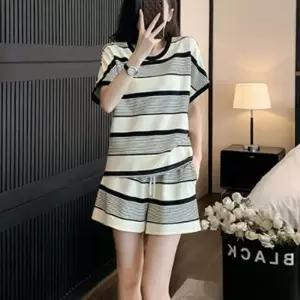 여자 여름 투피스 반팔세트 캐주얼 산책 단가라 10대 리조트룩