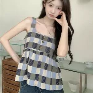 체크 민소매 플레어 나시 탑 앞치마 소개팅