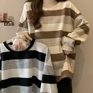 여성 캐주얼 단가라 티셔츠 루즈핏 긴팔 맨투맨