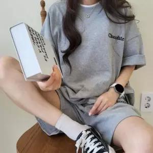캐주얼 여성 여름 반팔 반바지 데일리 세트 홈웨어 트레이닝반바지