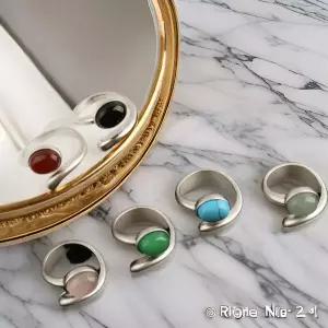 여자 6컬러 오닉스 동글 원석 전통 실버 옥 반지