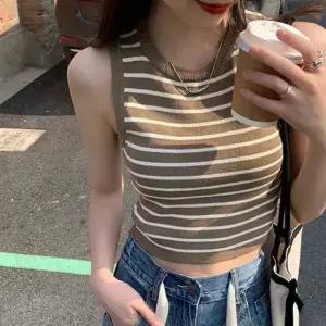 니트 스프라이트 라운드넥 민소매 나시 티셔츠 민소매티셔츠