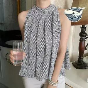 민소매탑 여성 리본 조리개 민소매 블라우스 여름 홀터넥