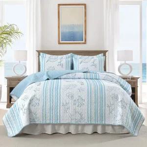 호리모트 홈 코스탈 퀼트 침구 세트 퀸 사이즈 스트라이프 블루 여름 해변 경량 해양 항해용 편안한 열대