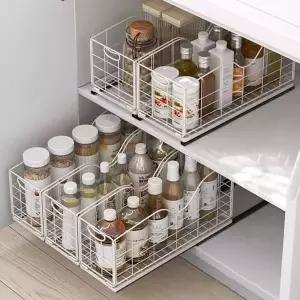 싱크대선반 주방 하부장 인출식 바스켓 슬라이딩 양념통정리함 수납장 대 N844