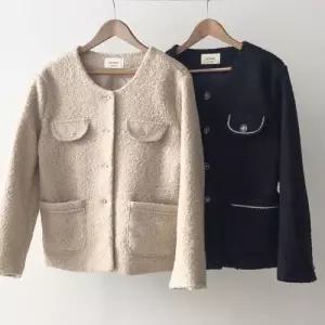 빅사이즈아우터 V686L511 미니리본버튼자켓 GO