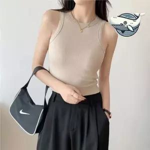 민소매 편안한 골지 민소매 라운드넥 크롭 티셔츠