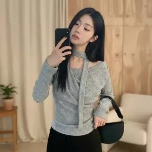 [하프클럽/옷자락]여성 여리핏 페미닌 오프숄더 셔링 니트 데이트룩