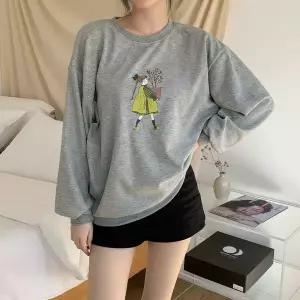 [하프클럽/옷자락]여성 면혼방 루즈핏 크루 티셔츠 캐주얼 프린트 맨투맨