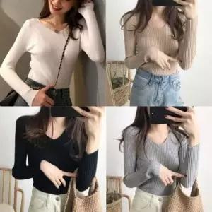 니트립 V라인 상티브이넥티 베이직티 심플티 라운드셔츠 스테디 롱셔츠