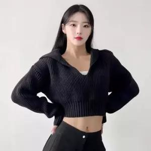 가을 여성 퍼프 겨울 레이어드니트 브이넥 크롭 오프숄더 오버핏니트