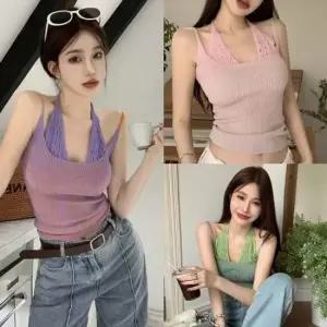 컬러듀어즈나시티 홀터넥 데일리 여름 골지 클래식 니