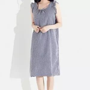 라운드원피스 리본 나시 라운드 체크원피스 체크 귀여 (KYR-WD8CBED)