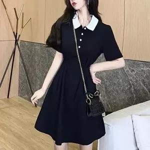 여름 시원한 예쁜 화이트 배색 카라 블랙 치마 원피스 (KYR-WBFAFDA)