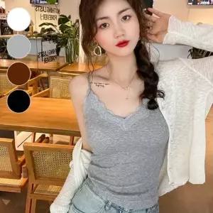 레이스 브이넥 데일리 끈나시 캡내장