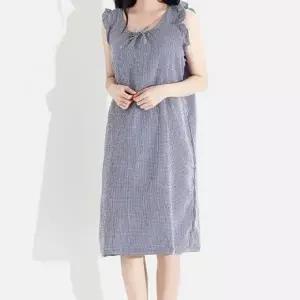 라운드원피스 리본 나시 라운드 체크원피스 체크 귀여 (KYR-WD8CBED)