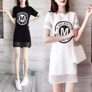 밑단 상의 소매 망사 원피스 (KYR-WF55120)