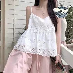 나시티 여름 레이스 민소매 블라우스 달콤한 시스루