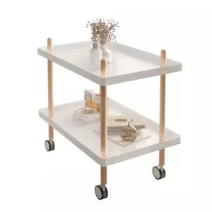 [무료배송] 이동식 우드 원목 2단 트롤리 수납 선반 트레이 카트