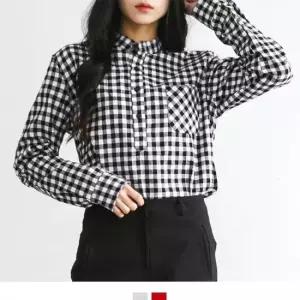 TBZ 헨리넥 깅엄체크 셔츠 체크남방 캐주얼셔츠 봄셔츠 여성체크셔츠 커플체크셔츠