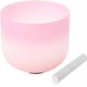 크리스탈 싱잉 볼 8인치 F 노트 망치 오링이 있는 컬러풀한 핑크 사운드 마음챙김 명상 요가 목욕을 위한