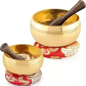 2팩 티베트 노래 그릇 세트 - 네팔산 100 수제 요가용 사운드 볼 명상 차크라 힐링 선물 여성을 위한