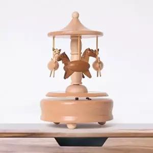 태엽 우드오르골 움직이는 회전목마 원목 뮤직박스 (KYR-WC56549)