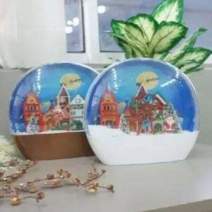 타원돔 눈내리는 산타마을 LED 오르골 (2type) (KYR-W9DF22A)