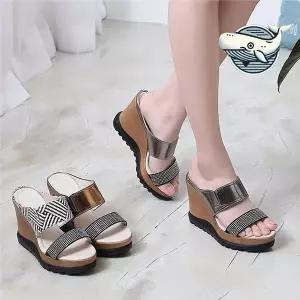 [하프클럽/]세련된 웨지힐 슬리퍼 고급스러운 큐빅 장식