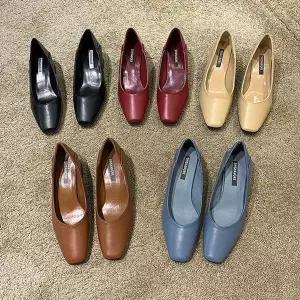 [하프클럽/]레더 스퀘어 뮬 로우힐 여성용 편안한 구두 일상용