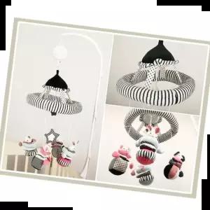 도형흑백모빌 오르골포함 멜로디 봉제인형 신생아모빌