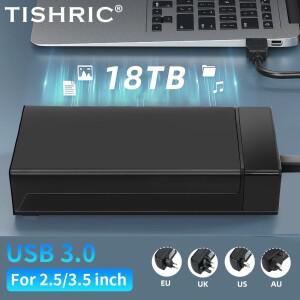 TISHRIC HDD 케이스 3.5 인치 SATA to USB 3.0 어댑터 외장형 하드 드라이브 인클로저(12V/2A 전원 포함) U
