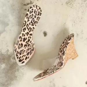 뾰족코 투명 스트랩 우드 굽 웨지굽 슬리퍼 힐 구두 여성슬리퍼 웨지슬리퍼 웨지굽