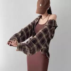 [라일리여성의류] Rly 무드 가을 체크 셔츠 오버핏 남녀공용 긴팔 남방