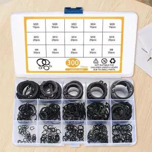 300개 내부 고정링 세트 C 클립 와셔 세트 탄소강 6-26mm 리테이닝 링 스냅 링 금속 샤프트 홀용