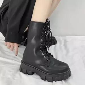 오버아웃솔 트렌디 미들워커 레이스업워커 높이보강어글리부츠 털부츠 미들부츠 워커힐