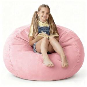 초소프트 벨벳 커버가 있는 라일라눈 2피트 빈백 의자 메모리 폼이 기숙사 사무실 거실 침실 라이트 핑크 2인치