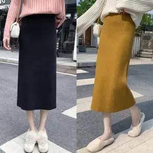 [라일리여성의류] Rly 여성 H라인 일자핏 골지니트 롱스커트 밴딩 롱치